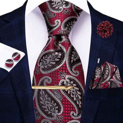 Hi-tie Κίτρινη Καφέ Γραβάτα Paisley Ανδρική Μεταξωτή Ανδρική Γραβάτα Κλιπ Δώρο για Άντρες Πολυτελής Γραβάτα Hanky Μανικετόκουμπα Σετ Επίσημος Γάμος