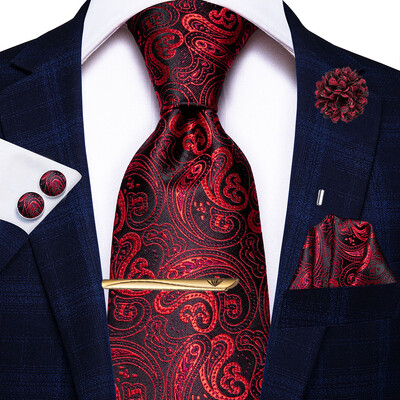 Hi-tie Κίτρινη Καφέ Γραβάτα Paisley Ανδρική Μεταξωτή Ανδρική Γραβάτα Κλιπ Δώρο για Άντρες Πολυτελής Γραβάτα Hanky Μανικετόκουμπα Σετ Επίσημος Γάμος