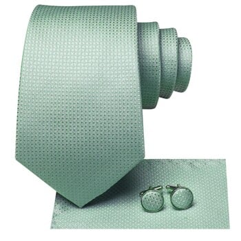 Sage Green Solid 2023 Luxury Silk Men Tie Fashion Γραβάτα Αλυσίδα Hanky μανικετόκουμπα δώρο για άντρες Wedding Hi-Tie Designer χονδρική