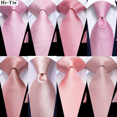 Hi-Tie Barbati Cravata de nunta din matase Roz de piersic Coral Cadou solid Cravata pentru barbati Designer de moda Calitate Hanky Cufflink Business Party