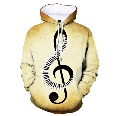 Αστεία καινοτομία Μουσική νότα Τρισδιάστατη εκτύπωση κουκούλα για άνδρες Φούτερ πουλόβερ με μακρυμάνικο φθινόπωρο Φούτερ πουλόβερ casual τοπ Ρούχα