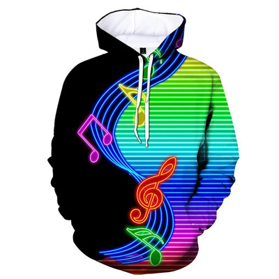 Αστεία καινοτομία Μουσική νότα Τρισδιάστατη εκτύπωση κουκούλα για άνδρες Φούτερ πουλόβερ με μακρυμάνικο φθινόπωρο Φούτερ πουλόβερ casual τοπ Ρούχα