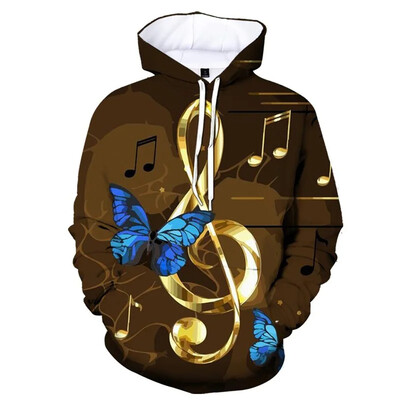 Αστεία καινοτομία Μουσική νότα Τρισδιάστατη εκτύπωση κουκούλα για άνδρες Φούτερ πουλόβερ με μακρυμάνικο φθινόπωρο Φούτερ πουλόβερ casual τοπ Ρούχα