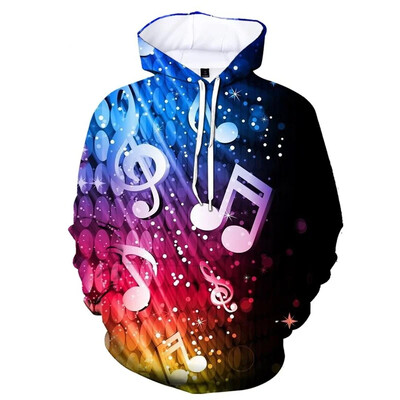 Αστεία καινοτομία Μουσική νότα Τρισδιάστατη εκτύπωση κουκούλα για άνδρες Φούτερ πουλόβερ με μακρυμάνικο φθινόπωρο Φούτερ πουλόβερ casual τοπ Ρούχα