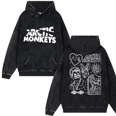 Rock Arctic Monkeys 2024 turnejas mūzikas ierakstu saraksta drukāšana Vintage Washed Vīrieši Sieviešu Hip Hop Retro Modes Lielizmēra ielas apģērba džemperis