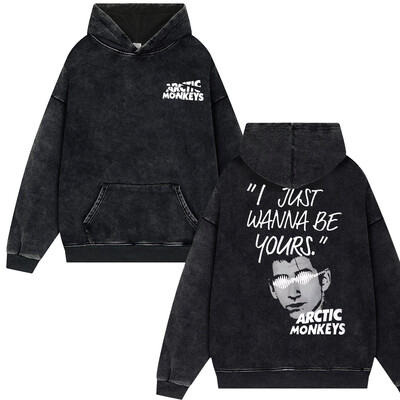 Rock Arctic Monkeys 2024 turnejas mūzikas ierakstu saraksta drukāšana Vintage Washed Vīrieši Sieviešu Hip Hop Retro Modes Lielizmēra ielas apģērba džemperis