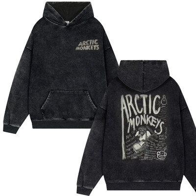 Rock Arctic Monkeys 2024 turnejas mūzikas ierakstu saraksta drukāšana Vintage Washed Vīrieši Sieviešu Hip Hop Retro Modes Lielizmēra ielas apģērba džemperis