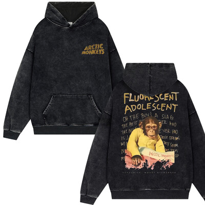 Rock Arctic Monkeys 2024 turnejas mūzikas ierakstu saraksta drukāšana Vintage Washed Vīrieši Sieviešu Hip Hop Retro Modes Lielizmēra ielas apģērba džemperis