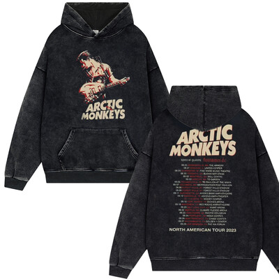 Rock Arctic Monkeys 2024 turnejas mūzikas ierakstu saraksta drukāšana Vintage Washed Vīrieši Sieviešu Hip Hop Retro Modes Lielizmēra ielas apģērba džemperis