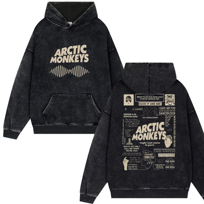Rock Arctic Monkeys 2024 turnejas mūzikas ierakstu saraksta drukāšana Vintage Washed Vīrieši Sieviešu Hip Hop Retro Modes Lielizmēra ielas apģērba džemperis