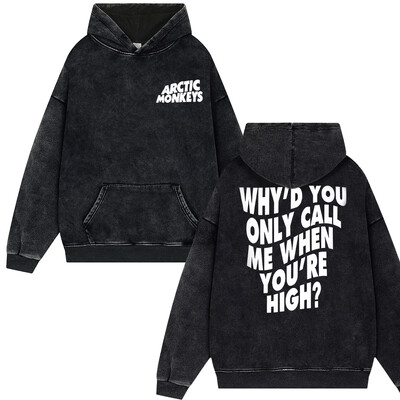 Rock Arctic Monkeys 2024 turnejas mūzikas ierakstu saraksta drukāšana Vintage Washed Vīrieši Sieviešu Hip Hop Retro Modes Lielizmēra ielas apģērba džemperis