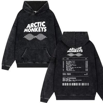 Rock Arctic Monkeys 2024 turnejas mūzikas ierakstu saraksta drukāšana Vintage Washed Vīrieši Sieviešu Hip Hop Retro Modes Lielizmēra ielas apģērba džemperis