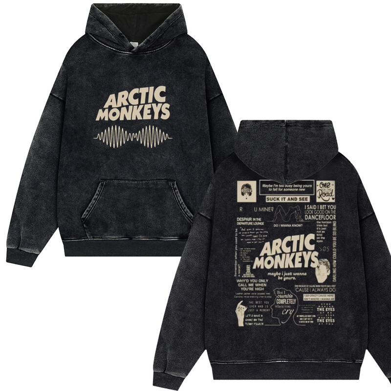 Rock Arctic Monkeys 2024 turnejas mūzikas ierakstu saraksta drukāšana Vintage Washed Vīrieši Sieviešu Hip Hop Retro Modes Lielizmēra ielas apģērba džemperis