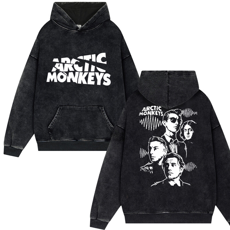 Rock Arctic Monkeys 2024 turnejas mūzikas ierakstu saraksta drukāšana Vintage Washed Vīrieši Sieviešu Hip Hop Retro Modes Lielizmēra ielas apģērba džemperis