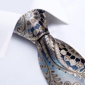 Μπλε σαμπάνια Paisley Design Μεταξωτή Γραβάτα Γάμου για Άντρες Handky Μανικετόκουμπα Δώρο Ανδρική γραβάτα Fashion Business Party Dropship Hi-Tie