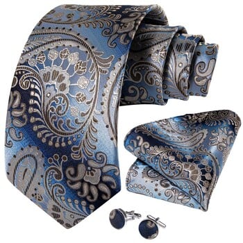 Μπλε σαμπάνια Paisley Design Μεταξωτή Γραβάτα Γάμου για Άντρες Handky Μανικετόκουμπα Δώρο Ανδρική γραβάτα Fashion Business Party Dropship Hi-Tie