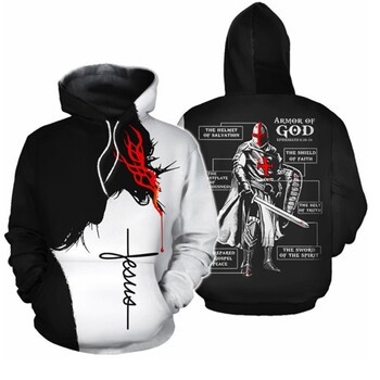 Knights Templar Armor Hoodies Jacket Crusader Cross Medieval Sweathsirt Pullover Full Printed 3D Мъжки суитър с качулка Carnival