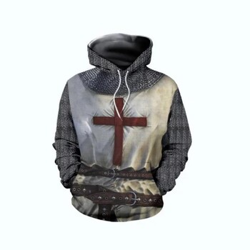 Knights Templar Armor Hoodies Jacket Crusader Cross Medieval Sweathsirt Pullover Full Printed 3D Мъжки суитър с качулка Carnival