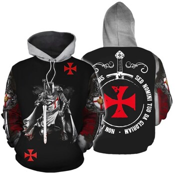 Knights Templar Armor Hoodies Jacket Crusader Cross Medieval Sweathsirt Pullover Full Printed 3D Мъжки суитър с качулка Carnival