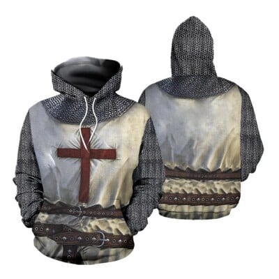 Knights Templar Armor Hoodies Jacket Crusader Cross Medieval Sweathsirt Πουλόβερ Πλήρης στάμπα 3D Ανδρική φόρμα με κουκούλα Carnival