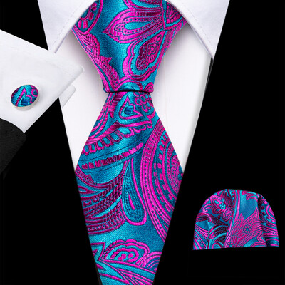 Barry.Wang dizaina vīriešu kaklasaites žakarda kaklasaite kabatas kvadrātveida aproču pogu komplekts vīriešu kāzām biznesam Zelts sarkans pelēks formāls ikdienas