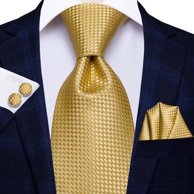 Hi-Tie siidist meeste lipsukomplekt lillelised kollased kuldsed lipsud ja taskurätikud mansetinööpide komplekt meeste pulmapeo ülikond moodne kaelalips C-3053