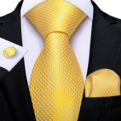 Hi-Tie siidist meeste lipsukomplekt lillelised kollased kuldsed lipsud ja taskurätikud mansetinööpide komplekt meeste pulmapeo ülikond moodne kaelalips C-3053