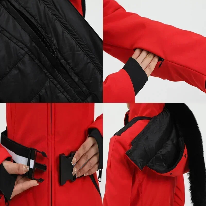 Jachete de schi de munte de iarnă Mantoane de zăpadă pentru femei Haine de sport pentru snowboard 2025 în aer liber pentru femei cu glugă, îmbrăcăminte de schi, rezistentă la vânt