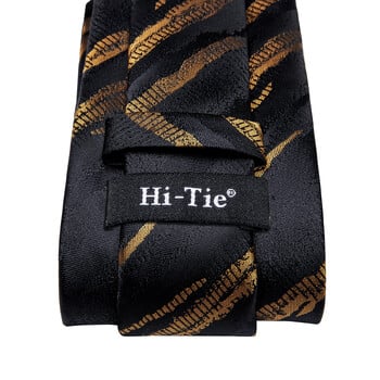 Hi-Tie Fashion Ανδρική χρυσή μαύρη ριγέ μεταξένια γραβάτα & μανικετόκουμπα & αλυσίδα μαντήλι και γραβάτα & αξεσουάρ γάμου μόδας καρφίτσα επαγγελματικό