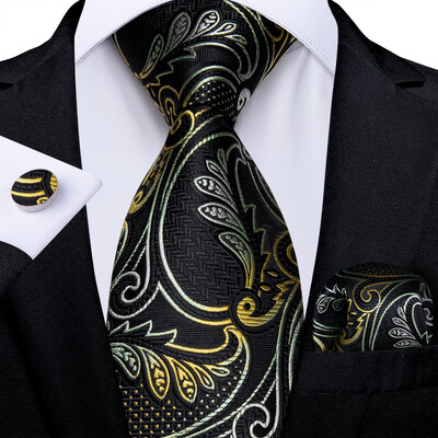 Arany Paisley fekete selyem nyakkendők férfiaknak luxus esküvői kiegészítők 8 cm nyakkendő zseb négyzet mandzsettagombok Dropshipping férfi ajándék