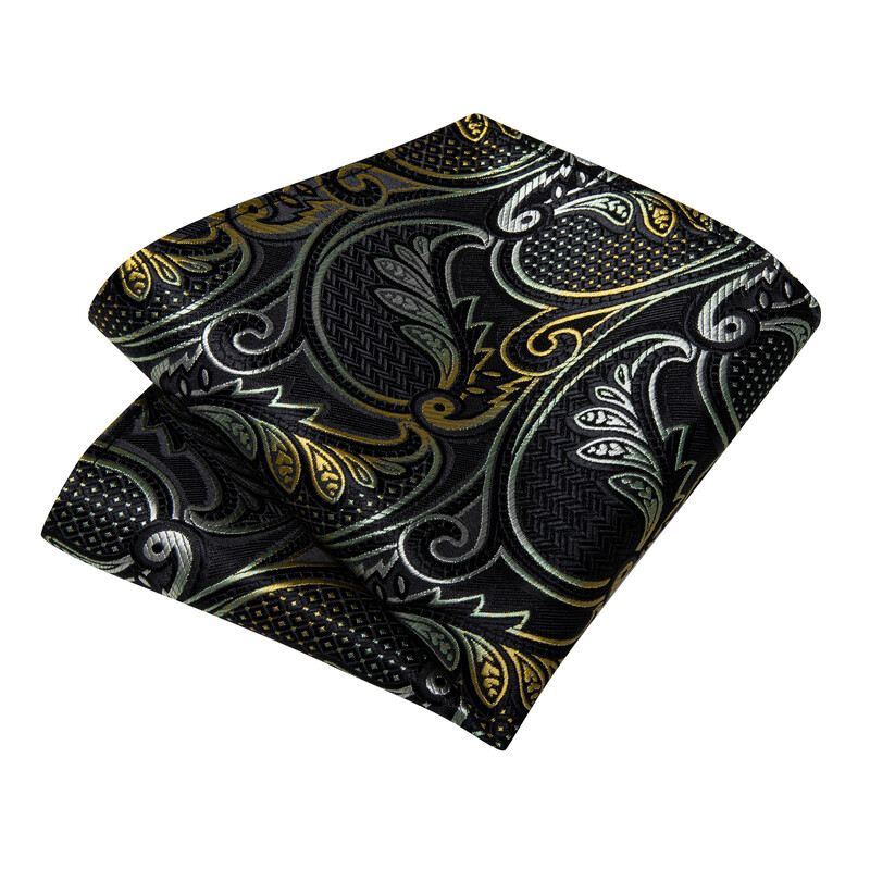 Arany Paisley fekete selyem nyakkendők férfiaknak luxus esküvői kiegészítők 8 cm nyakkendő zseb négyzet mandzsettagombok Dropshipping férfi ajándék