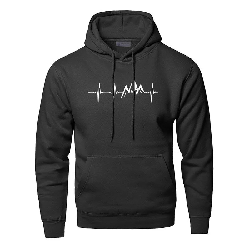 Mountain Heartbeat Hoodies for Man Rudens džemperis ar garām piedurknēm kapuci džemperis Hoodie melns pelēks sporta apģērbs