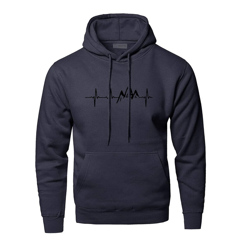 Mountain Heartbeat Hoodies for Man Rudens džemperis ar garām piedurknēm kapuci džemperis Hoodie melns pelēks sporta apģērbs