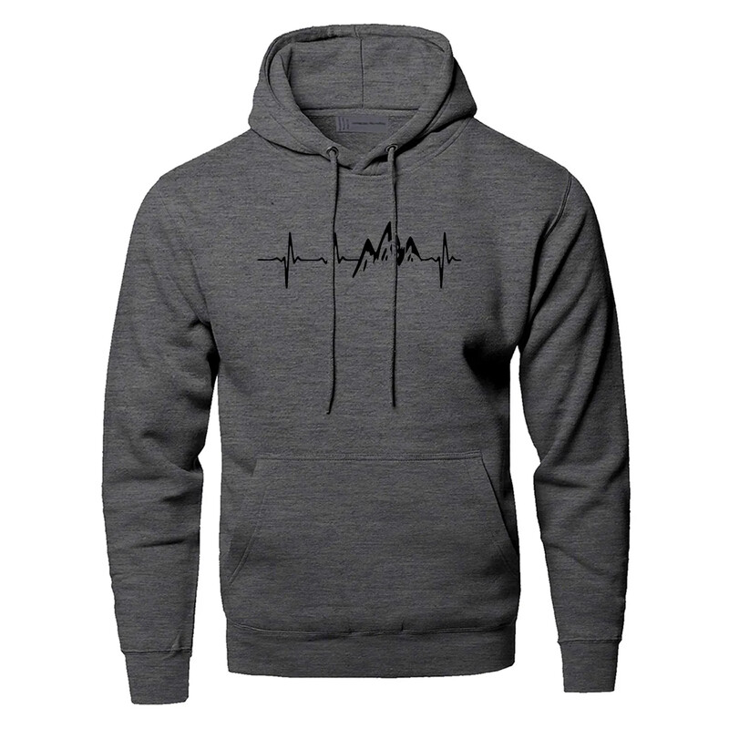 Mountain Heartbeat Hoodies for Man Rudens džemperis ar garām piedurknēm kapuci džemperis Hoodie melns pelēks sporta apģērbs