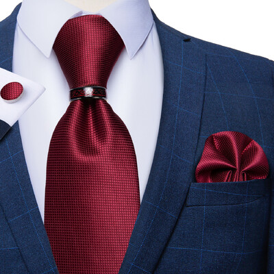 Sarkanas cietas kaklasaites vīriešiem Biznesa kāzu kaklasaite ar nerūsējošā tērauda pūķa gredzenu kabatlakats Luksusa Gravata vīriešu aksesuāri