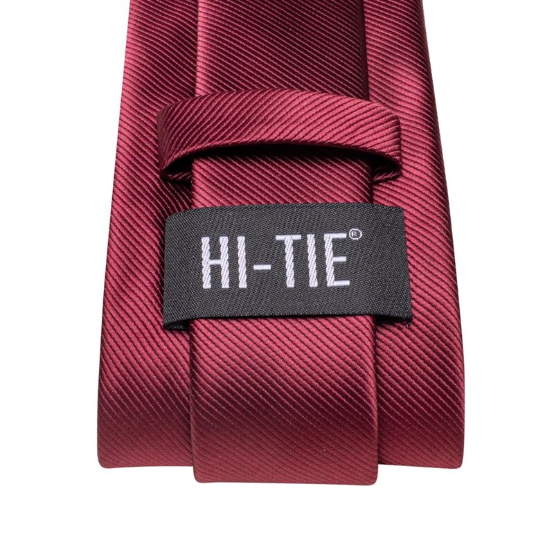 Hi-Tie Dizajnérska Jednofarebná Bordovo Červená Hodvábna Svadobná Kravata Pre Mužov Darček Pánska Kravata Handky Manžetové Gombík Móda Obchodné Párty Dropshipping