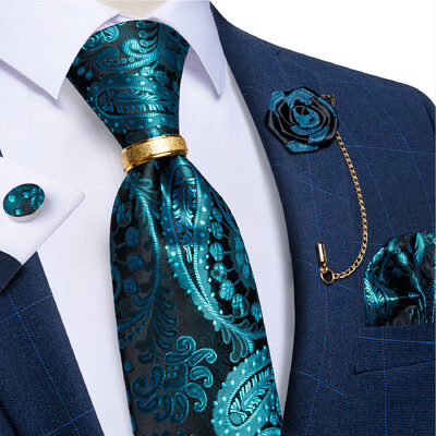 Luksusa kaklasaite Red Paisley melna vīriešu kaklasaites kāzu aksesuāri kaklasaite kabatlakats aproču pogas atloka piespraudes dāvana vīriešiem DiBanGu