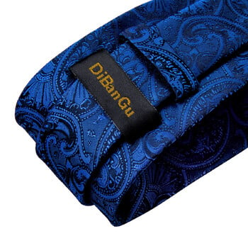 Royal Blue Ανδρικές μεταξωτές γραβάτες Paisley τετράγωνα μανικετόκουμπα τσέπης Πολυτελής καρφίτσα επαγγελματική γραβάτα γάμου Σετ δώρου για άντρες DiBanGu