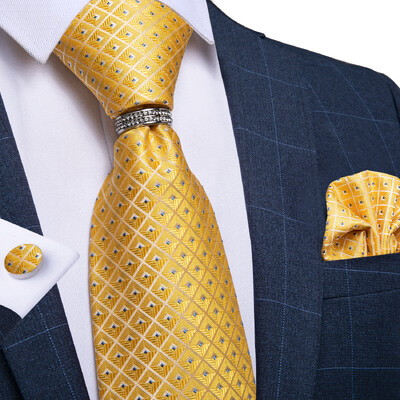 DiBanGu Cravată clasică pentru bărbați, 8 cm, mătase, jacquard, auriu, roșu, paisley, floral, de lux, pentru petrecere de nuntă, set pătrat de buzunar, cadou pentru tată