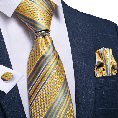 DiBanGu Cravată clasică pentru bărbați, 8 cm, mătase, jacquard, auriu, roșu, paisley, floral, de lux, pentru petrecere de nuntă, set pătrat de buzunar, cadou pentru tată