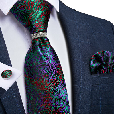 DiBanGu Cravată clasică pentru bărbați, 8 cm, mătase, jacquard, auriu, roșu, paisley, floral, de lux, pentru petrecere de nuntă, set pătrat de buzunar, cadou pentru tată