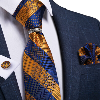 DiBanGu Cravată clasică pentru bărbați, 8 cm, mătase, jacquard, auriu, roșu, paisley, floral, de lux, pentru petrecere de nuntă, set pătrat de buzunar, cadou pentru tată