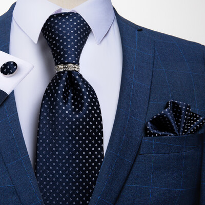 DiBanGu Cravată clasică pentru bărbați, 8 cm, mătase, jacquard, auriu, roșu, paisley, floral, de lux, pentru petrecere de nuntă, set pătrat de buzunar, cadou pentru tată