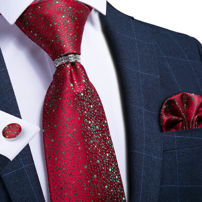 DiBanGu Cravată clasică pentru bărbați, 8 cm, mătase, jacquard, auriu, roșu, paisley, floral, de lux, pentru petrecere de nuntă, set pătrat de buzunar, cadou pentru tată