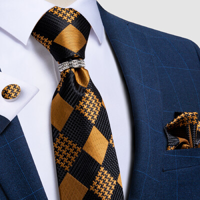 DiBanGu Cravată clasică pentru bărbați, 8 cm, mătase, jacquard, auriu, roșu, paisley, floral, de lux, pentru petrecere de nuntă, set pătrat de buzunar, cadou pentru tată