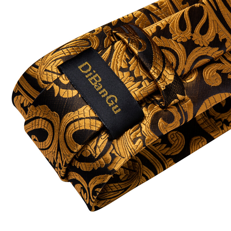 DiBanGu Cravată clasică pentru bărbați, 8 cm, mătase, jacquard, auriu, roșu, paisley, floral, de lux, pentru petrecere de nuntă, set pătrat de buzunar, cadou pentru tată