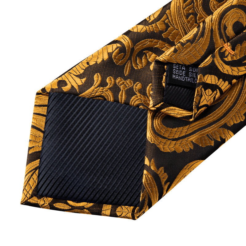 DiBanGu Cravată clasică pentru bărbați, 8 cm, mătase, jacquard, auriu, roșu, paisley, floral, de lux, pentru petrecere de nuntă, set pătrat de buzunar, cadou pentru tată