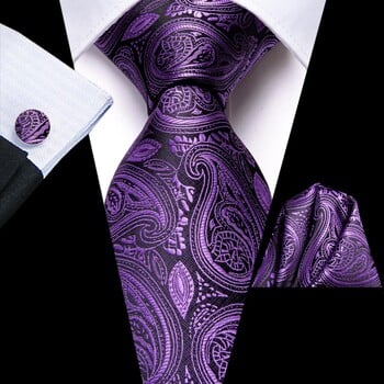 Hi-Tie Designer Purple Paisley Μεταξωτή Γαμήλια Γραβάτα για Άντρες Handky δώρο μανικετόκουμπα Ανδρική γραβάτα Μόδα επαγγελματικό πάρτι Dropshipping