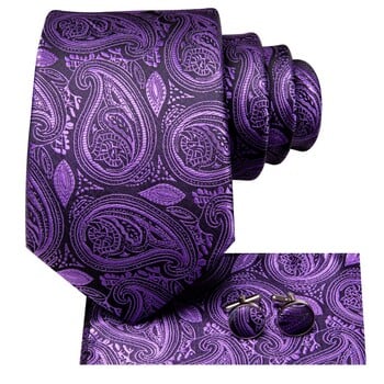 Hi-Tie Designer Purple Paisley Μεταξωτή Γαμήλια Γραβάτα για Άντρες Handky δώρο μανικετόκουμπα Ανδρική γραβάτα Μόδα επαγγελματικό πάρτι Dropshipping