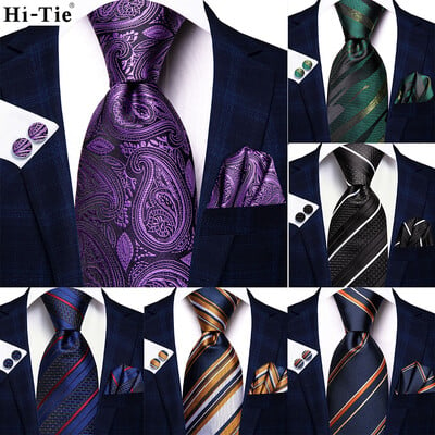 Hi-Tie Designer Purple Paisley Копринена сватбена вратовръзка за мъже Handky копче за ръкавели Подарък Мъжка вратовръзка Модна бизнес парти Dropshipping